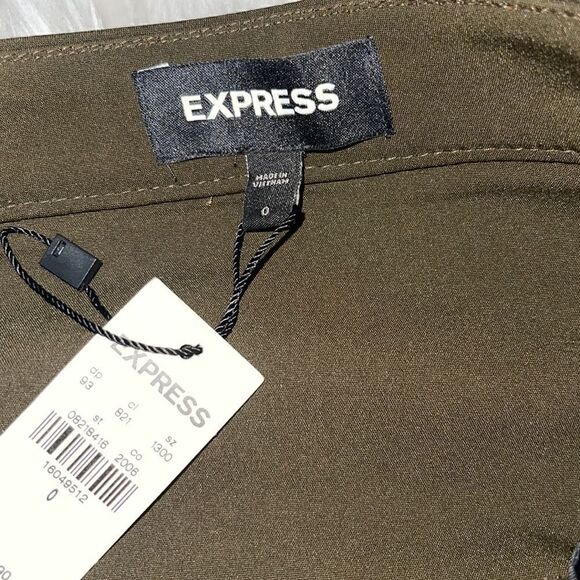 Express skirt Womens safari snap front mini army green Academia New - Picture 5 of 6